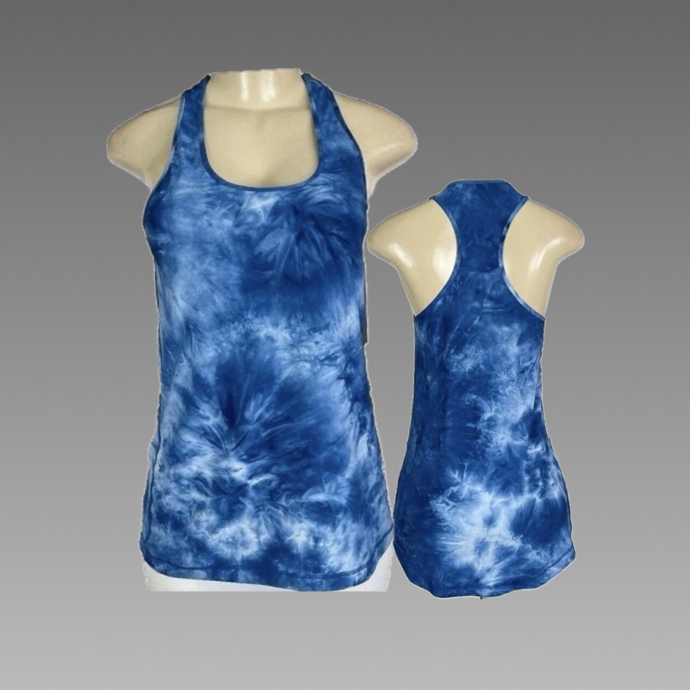 Vogo Athletic M Blue White Tie Dye Racerback Tank Top Scoop Neckline Stretch